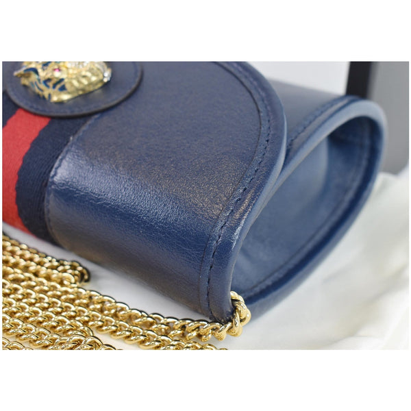 Gucci Rajah Mini Leather Chain Bag blue corner