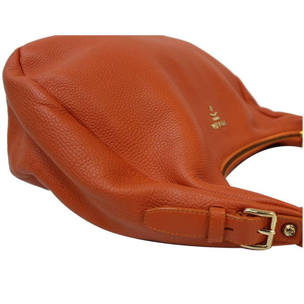 PRADA Vitello Daino Pebbled Leather Hobo Bag Orange