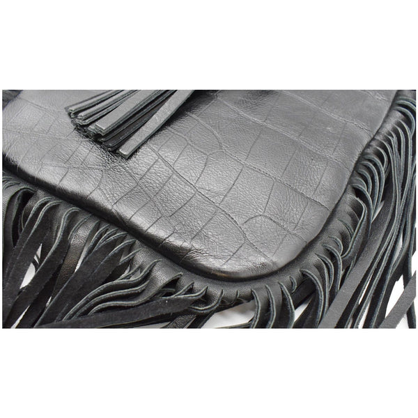 YVES SAINT LAURENT Anita Fringe Leather Crossbody Bag Black