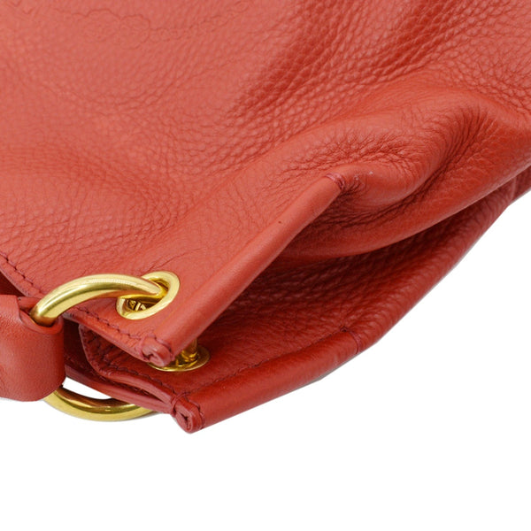 PRADA Vitello Phenix Leather Embossed Logo Hobo Bag Red