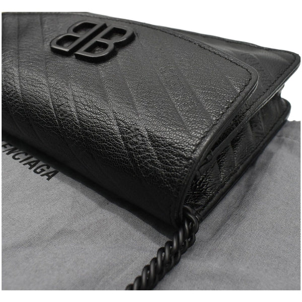 BALENCIAGA BB Logo Embossed Leather Chain Wallet Black