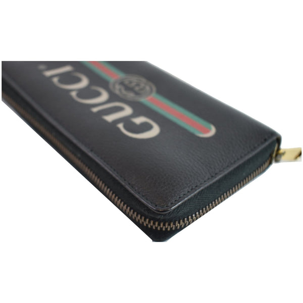 GUCCI Print Leather Zip Around Wallet Black 496317
