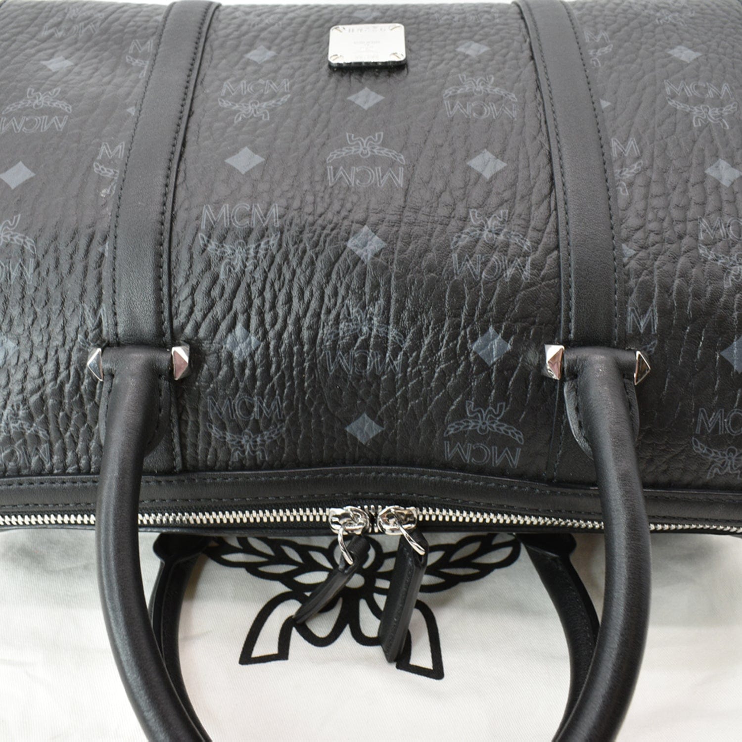 Medium Boston Bag in Monogram Leather Black