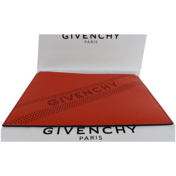 GIVENCHY Emblem Perforated Leather Pouch Bag Red