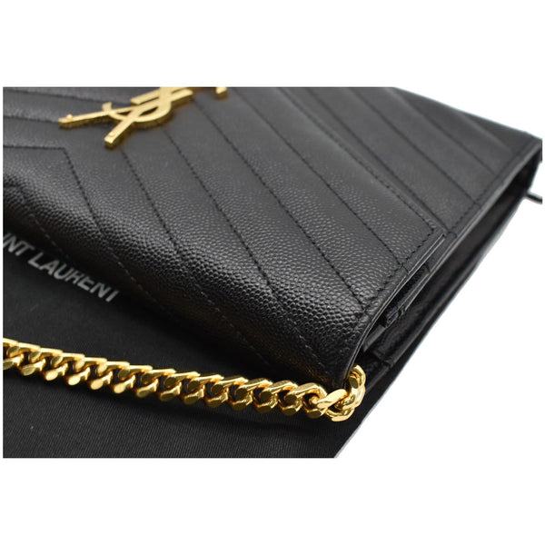 YVES SAINT LAURENT Monogram Envelope Leather Crossbody Chain Wallet Black