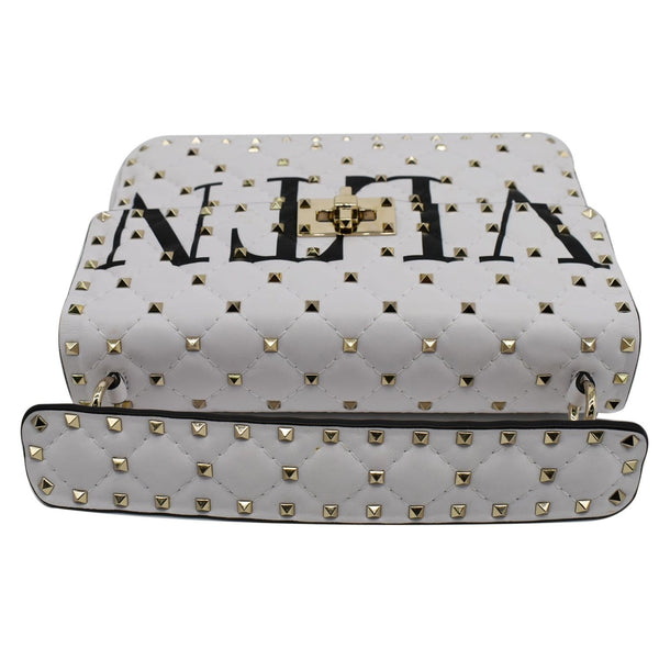 VALENTINO Medium Rockstud Spike Quilted Leather Tote Crossbody Bag White