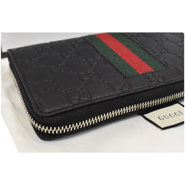 Gucci Web Guccissima Leather Zip Around Wallet Black - Dallas Designer