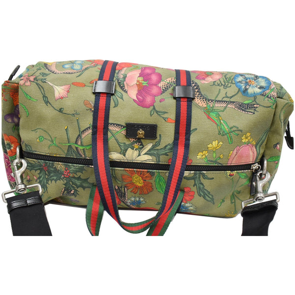 GUCCI Floral Animal Canvas Web Duffel Travel Bag Khaki Green 450983