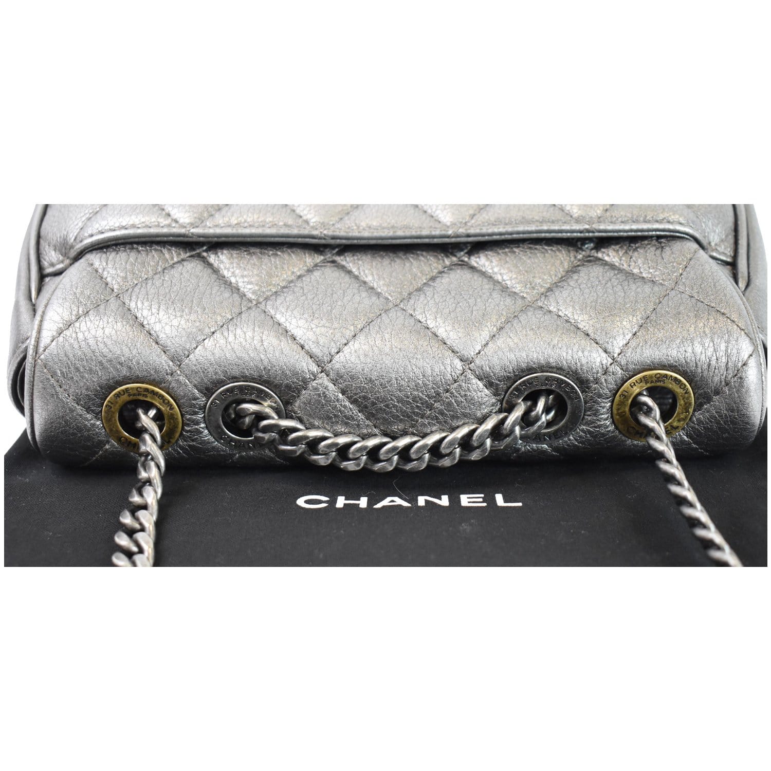 CHANEL Casual Pocket Flap Caviar Messenger Shoulder Bag Silver
