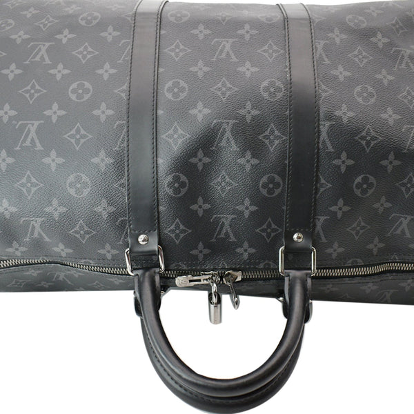 LOUIS VUITTON Keepall Bandouliere 55 Monogram Eclipse Travel Bag Black