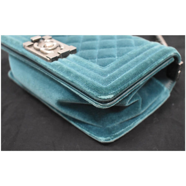 CHANEL Small Boy CC Chain Velvet Shoulder Bag Teal