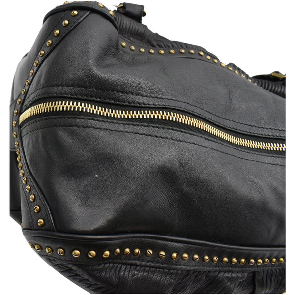 BURBERRY Studded Leather Satchel Bag Black