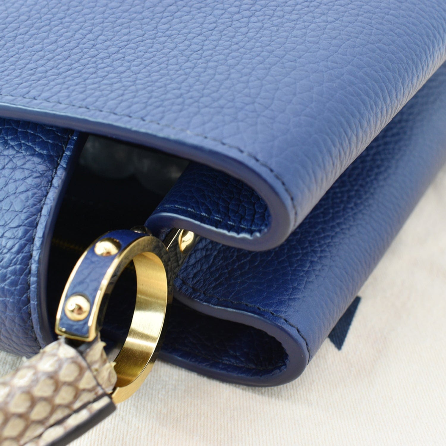 Louis Vuitton Capucines MM Handbag Taurillon Leather Blue M59438