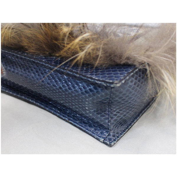 FENDI Daisy Beaded Snakeskin Fox Fur Trim Crossbody Clutch Bag Blue - Final Sale