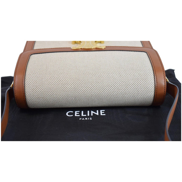 CELINE Triomphe Medium Leather Textile Shoulder Bag White
