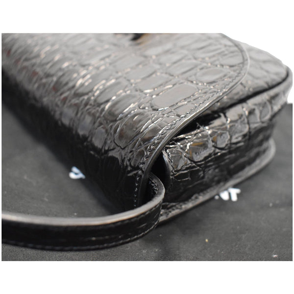 YVES SAINT LAURENT Kaia Small Crocodile Embossed Leather Satchel Bag Black