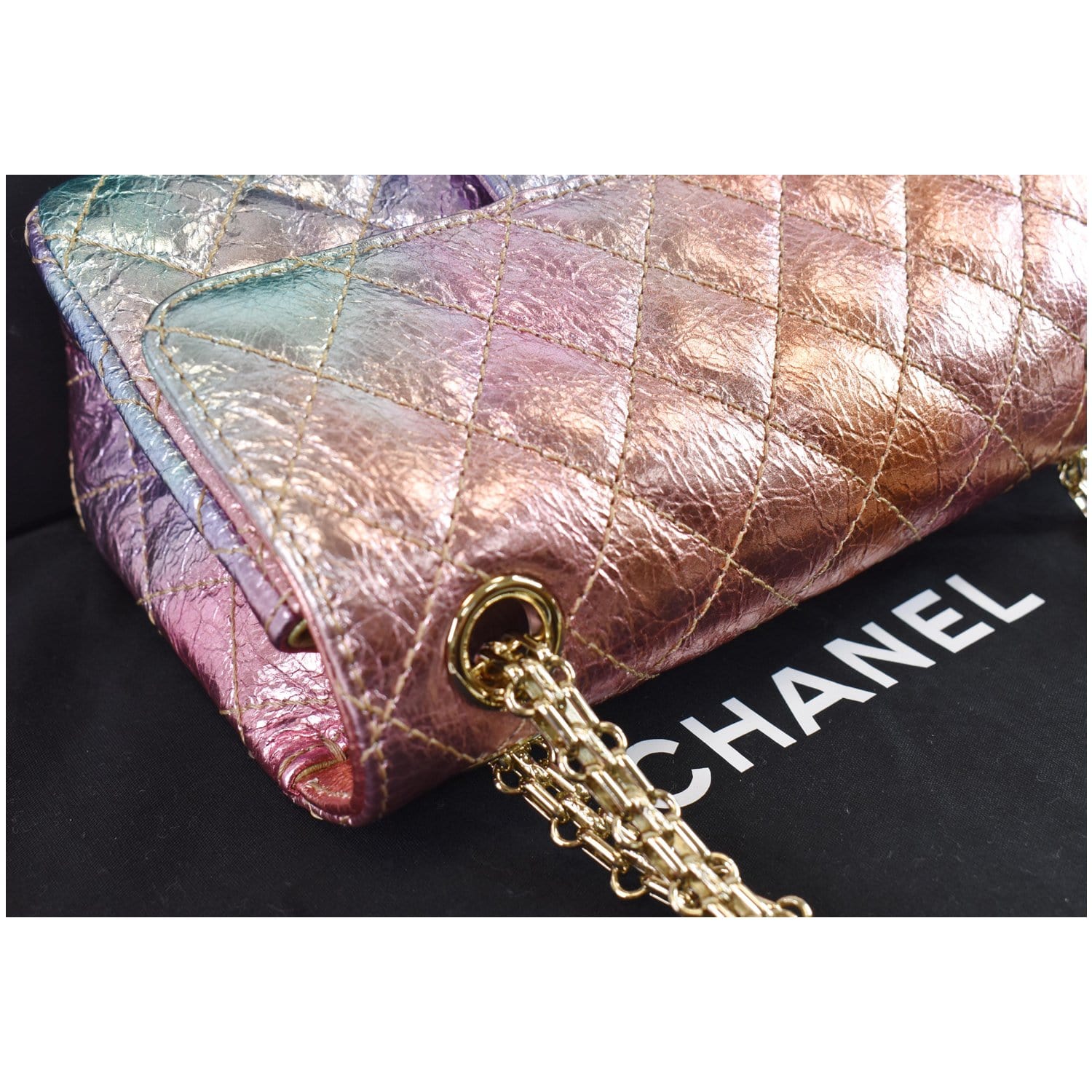 CHANEL Mini Reissue 2.55 Flap Rainbow Metallic Quilted Shoulder Bag Mu