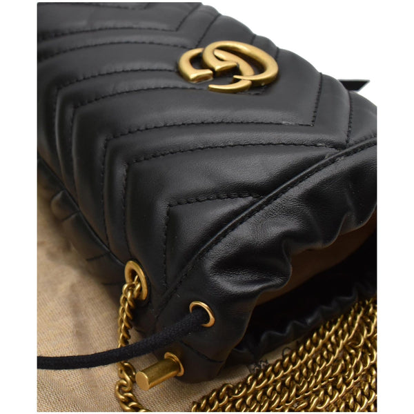 GUCCI GG Marmont Matelasse Chevron Leather Bucket Crossbody Bag Black 575163