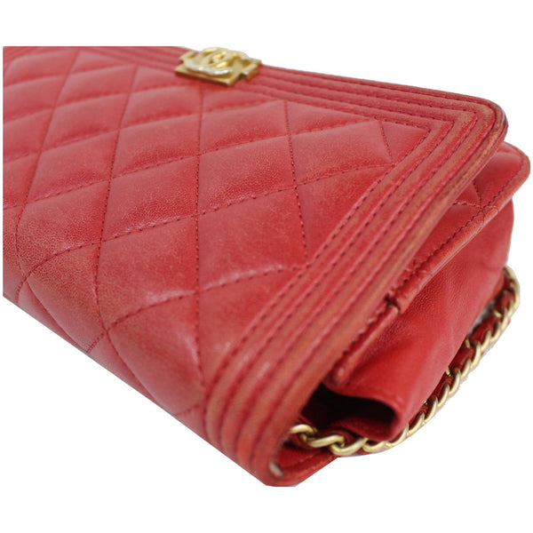 CHANEL Boy Woc Lambskin Leather Wallet On Chain Clutch Bag Red