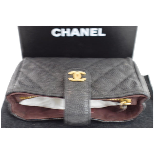 Chanel Quilted Caviar Leather Mini Phone Holder Clutch front closed