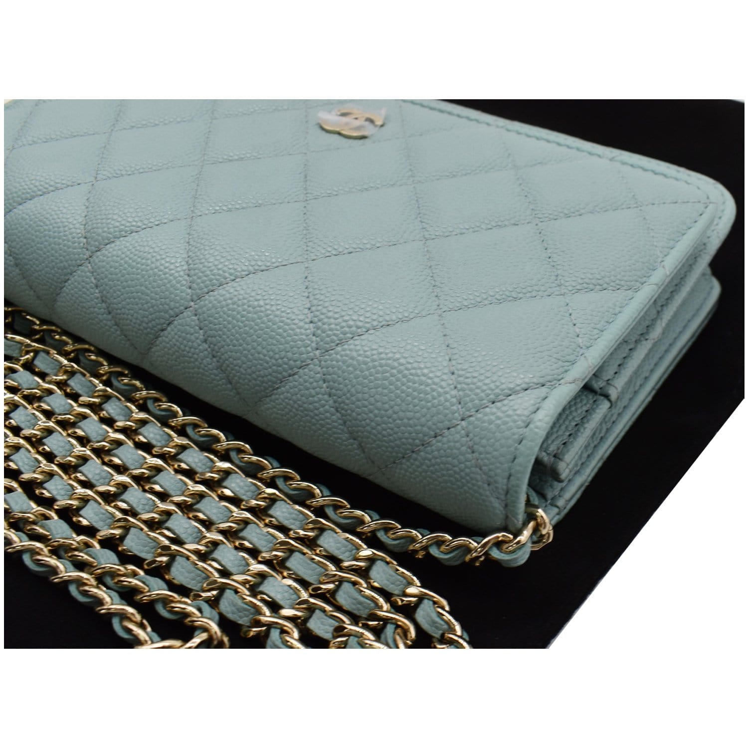 CHANEL Caviar Quilted Wallet on Chain WOC Light Blue 1263078