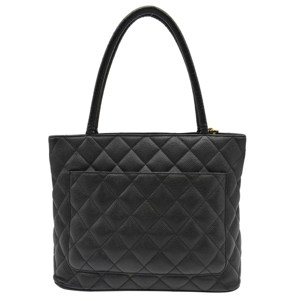 CHANEL Medallion Quilted Caviar Leather Tote Bag Black