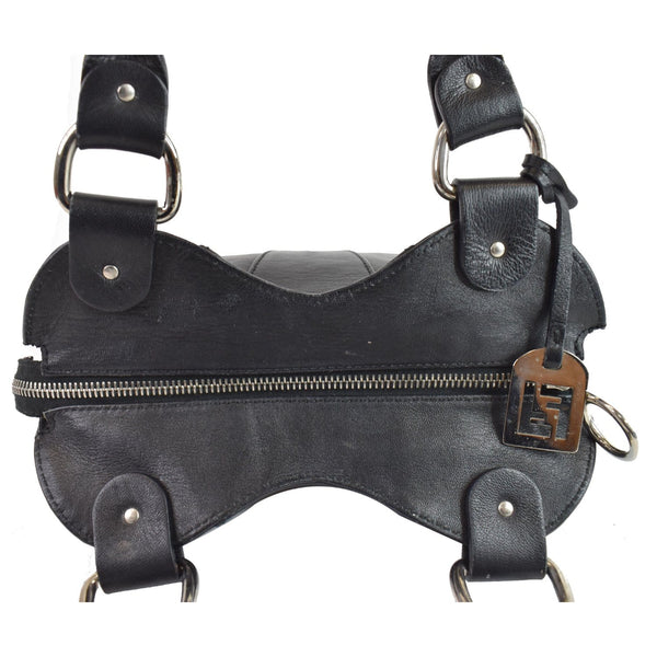 FENDI Devil Trapezio Top Handle Calfskin Tote Shoulder Bag Black
