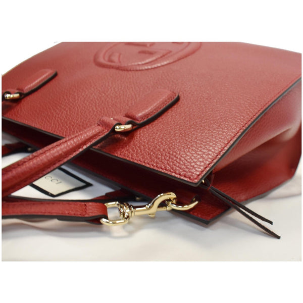 GUCCI Soho Disco Top Handle Pebbled Leather Shoulder Bag Red 607721