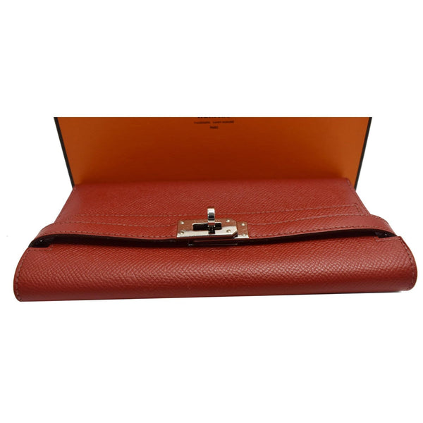 Hermes Kelly Leather Wallet Red for women - front opened