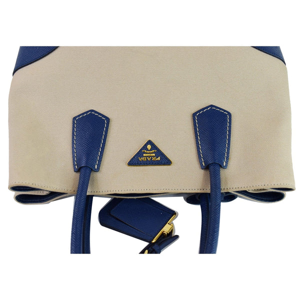 PRADA Galliera Two Tone Leather Tote Bag Blue/Tan