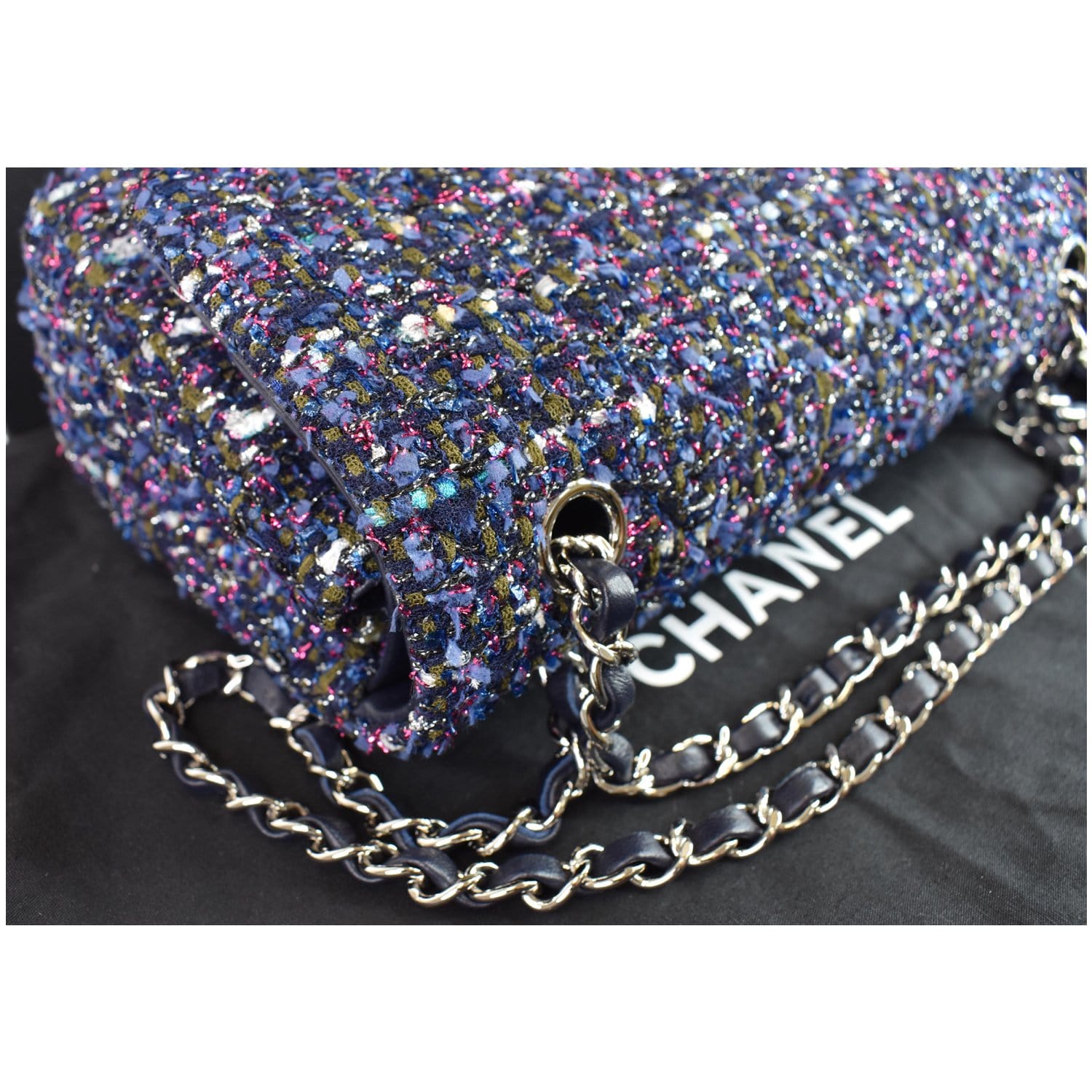 Pre-owned Chanel Medium Classic Double Flap Multicolor Tweed Silver Hardware