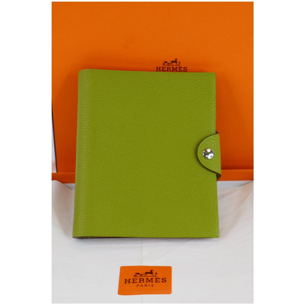 HERMES Ulysse PM Clemence Leather Notebook Cover Green