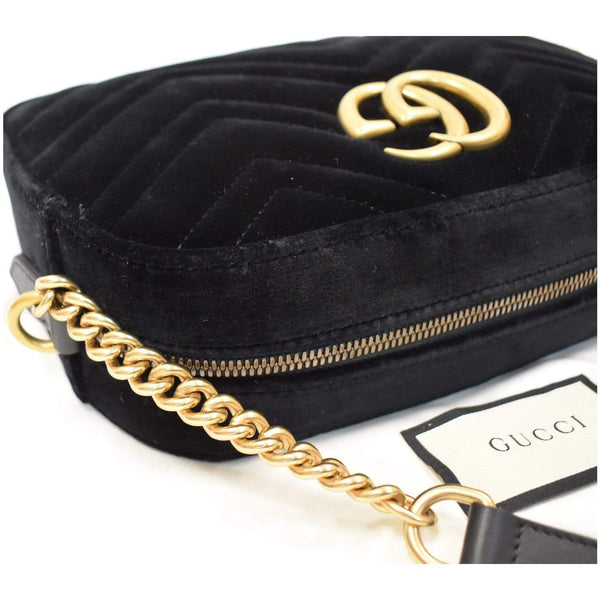 Gucci GG Marmont Small Velvet Shoulder Bag Black - gold Chain | DDH