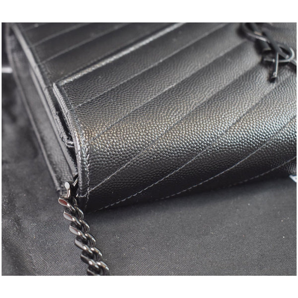 YVES SAINT LAURENT Monogram Grain De Poudre Chain Wallet Black