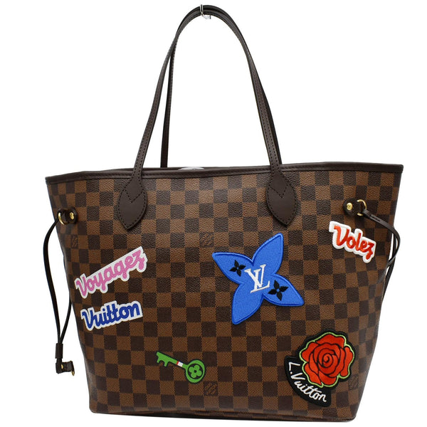 Louis Vuitton Neverfull Patches MM Damier Ebene Tote Bag Brown