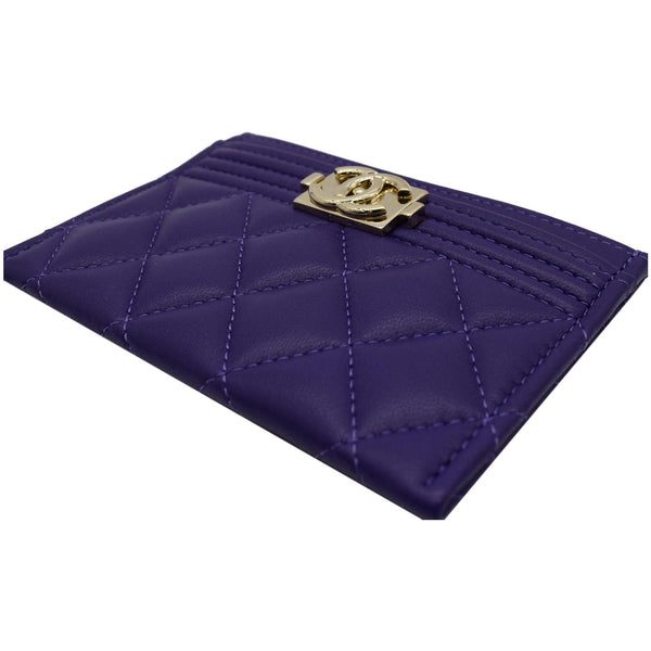 CHANEL Boy Leather Card Holder Purple