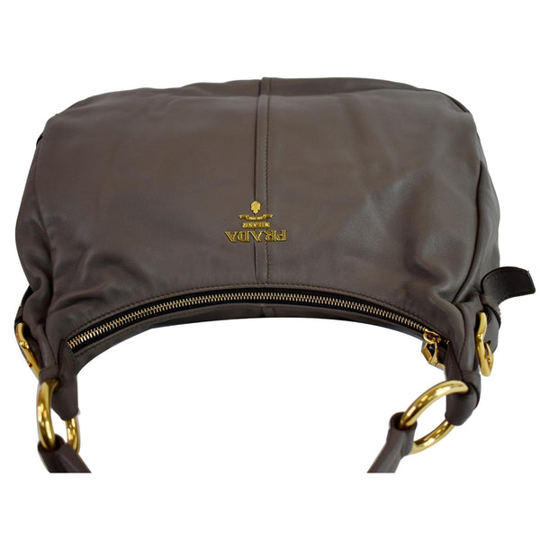 PRADA Vitello Daino Leather Hobo Bag Taupe