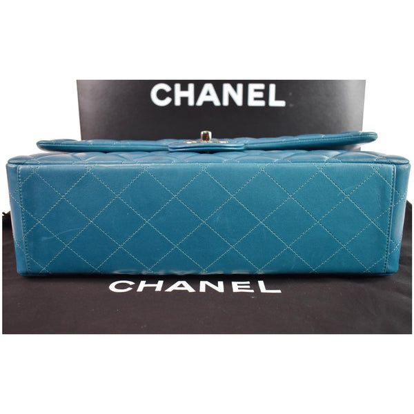 CHANEL Maxi Double Flap Calfskin Leather Shoulder Bag Turquoise
