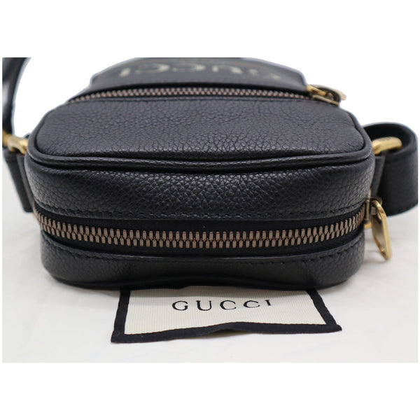 Gucci Logo Grained Calfskin Leather Messenger Bag Black