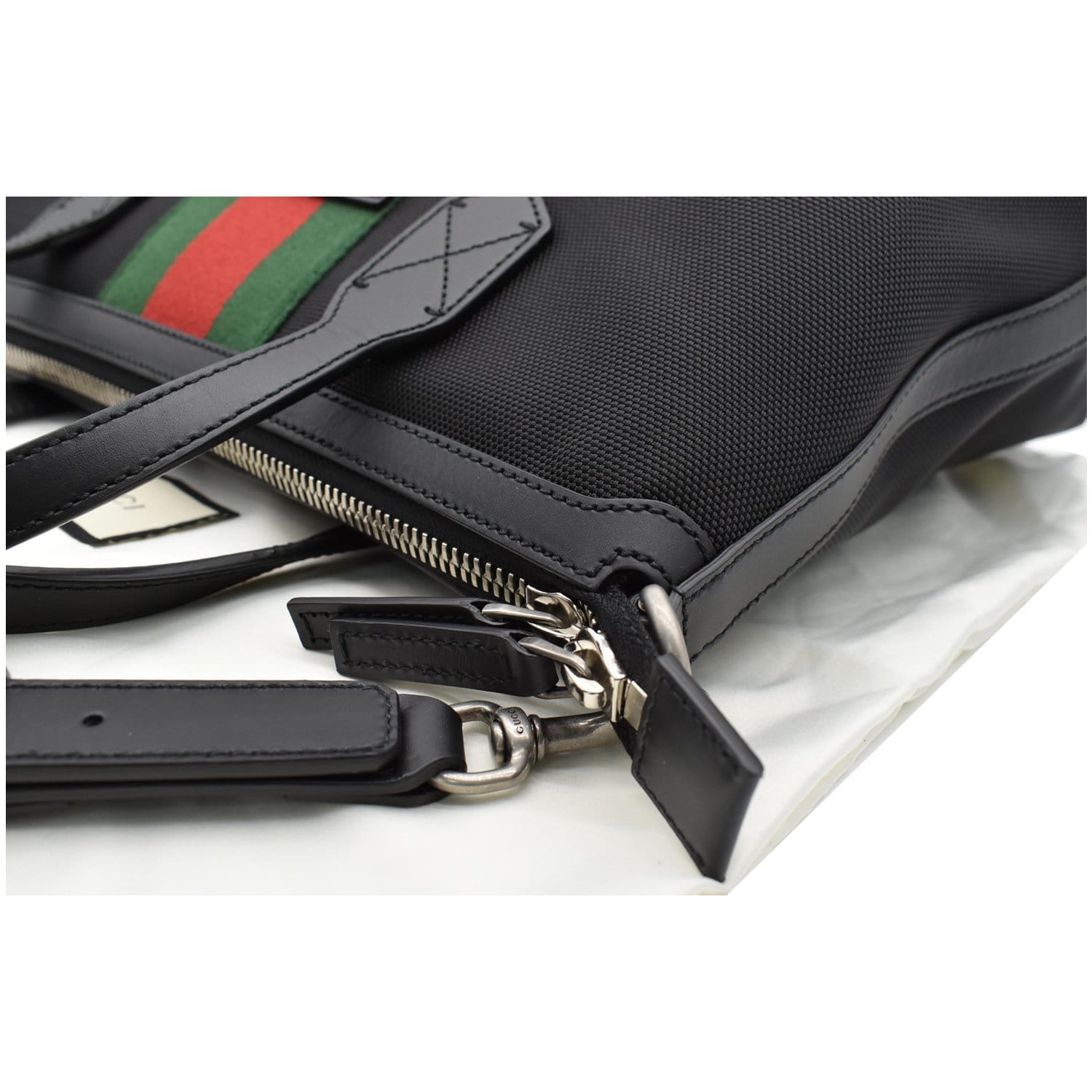 Gucci Black Web Stripe Canvas Tote Bag Black