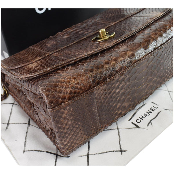 CHANEL Timeless Classic Flap Python Shoulder Bag Brown