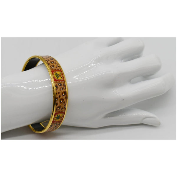 Preowned Hermes Enamel Printed Bangle Bracelet Golden