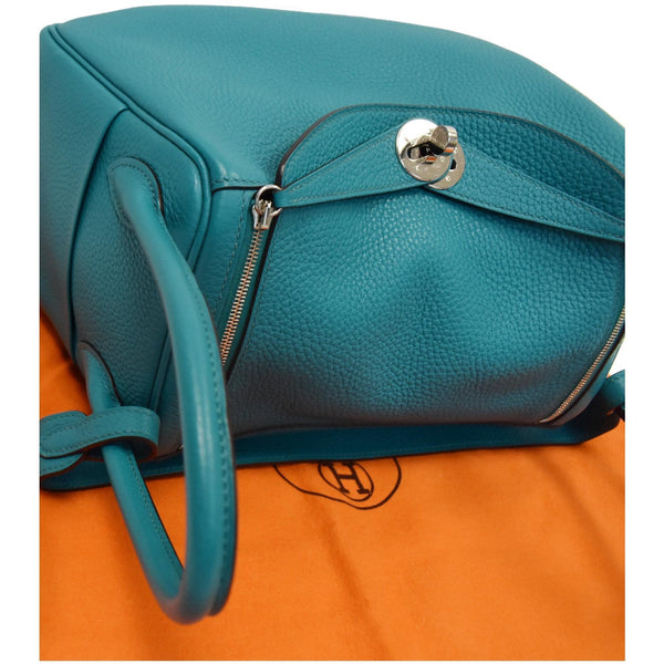 Hermes Lindy 30cm Clemence Leather tote handbag teal