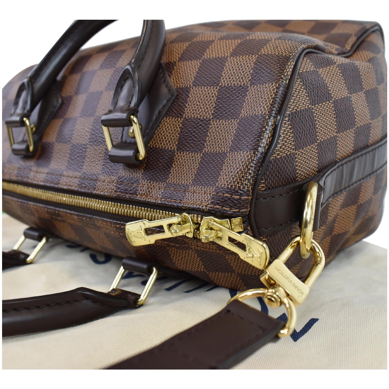 Louis Vuitton Speedy Bandouliere 25 damier ebene Brown Gold hardware  Leather Cotton ref.444984 - Joli Closet