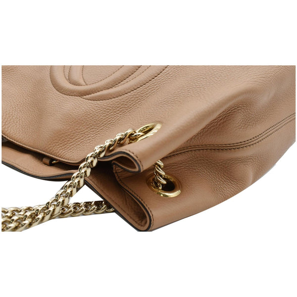 GUCCI Soho Pebbled Leather Chain Shoulder Bag 308982 Beige