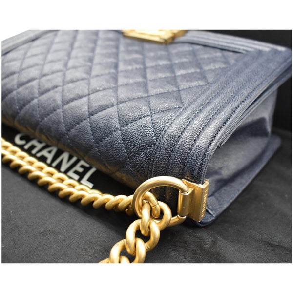 CHANEL Medium Boy Flap Quilted Leather Shoulder Bag Navy Blue