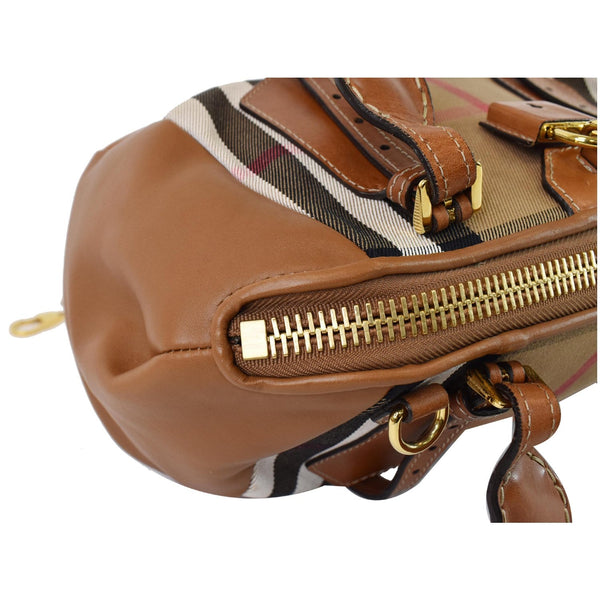 BURBERRY Blaze House Check and Leather Satchel Bag Brown