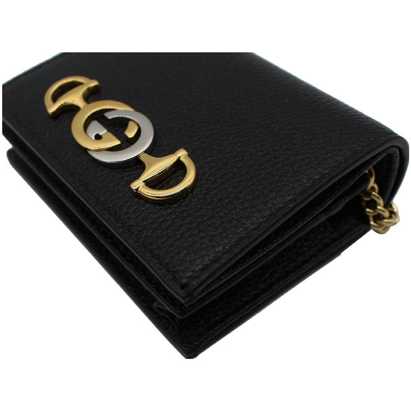 Gucci Zumi Mini Grainy Leather Chain Wallet - Gold/Silver Logo
