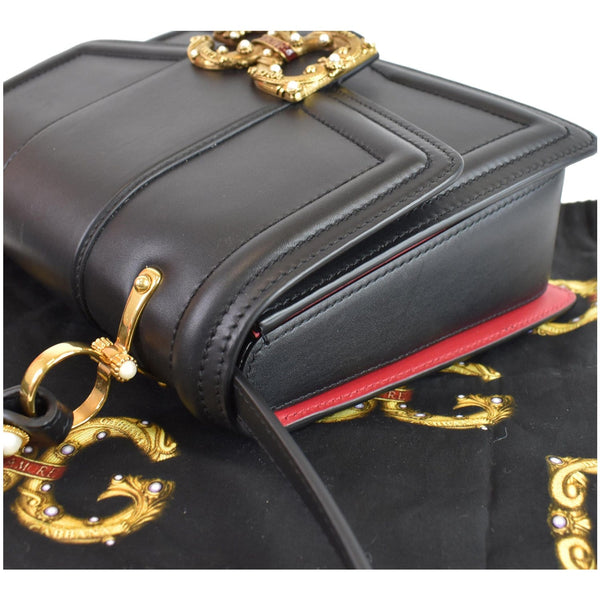 DOLCE & GABBANA Amore Calfskin Leather Shoulder Bag Black