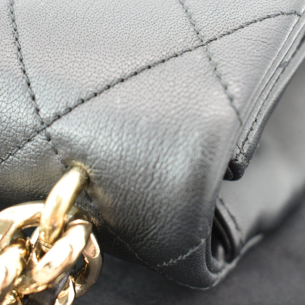 CHANEL Elegant Resin Double Chain Flap Lambskin Shoulder Bag Black